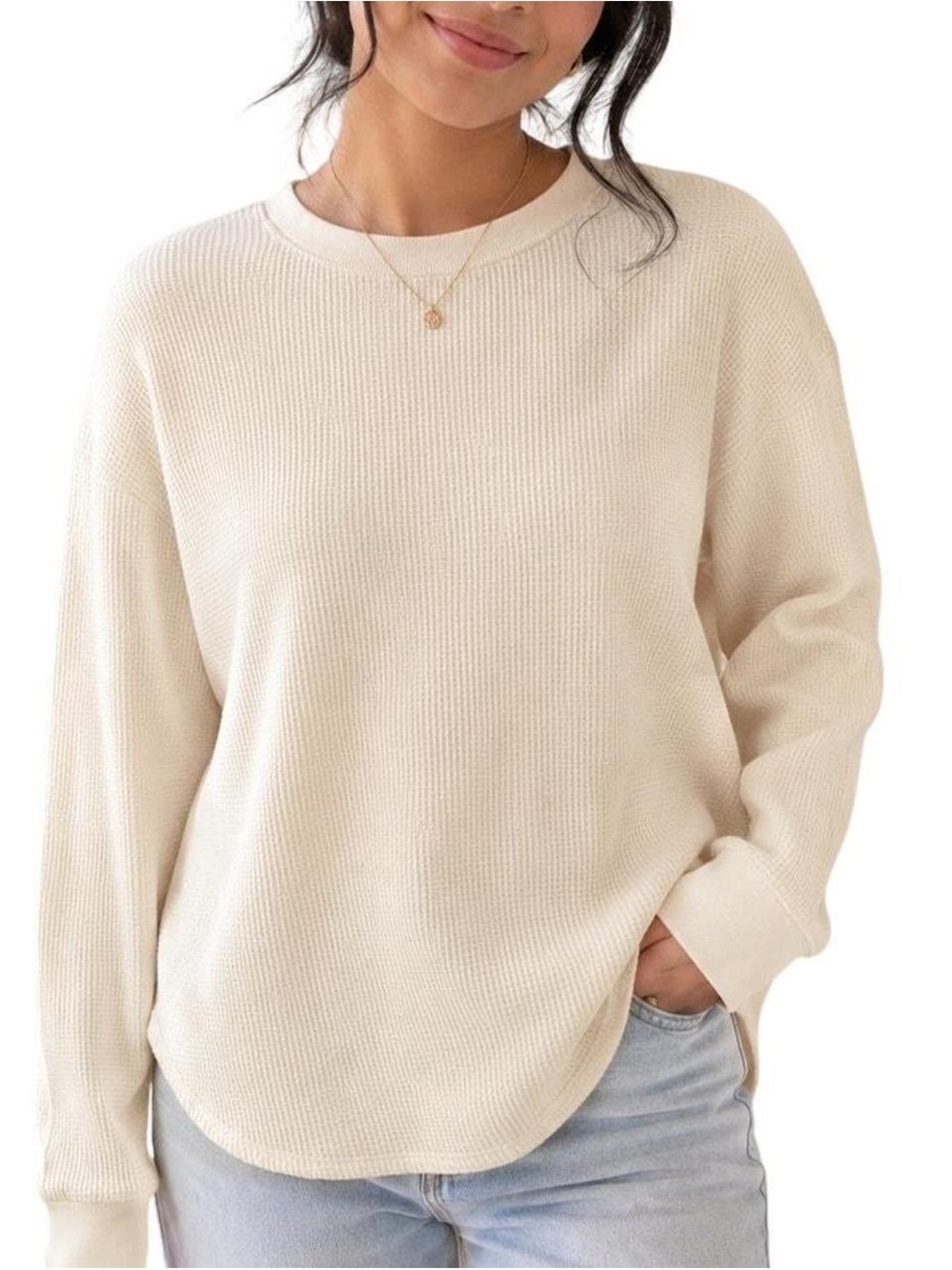 Uniqlo Cream Waffle Knit Crewneck Sweater